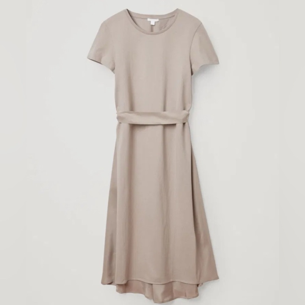 COS Beige Midi Dress with Waist Tie